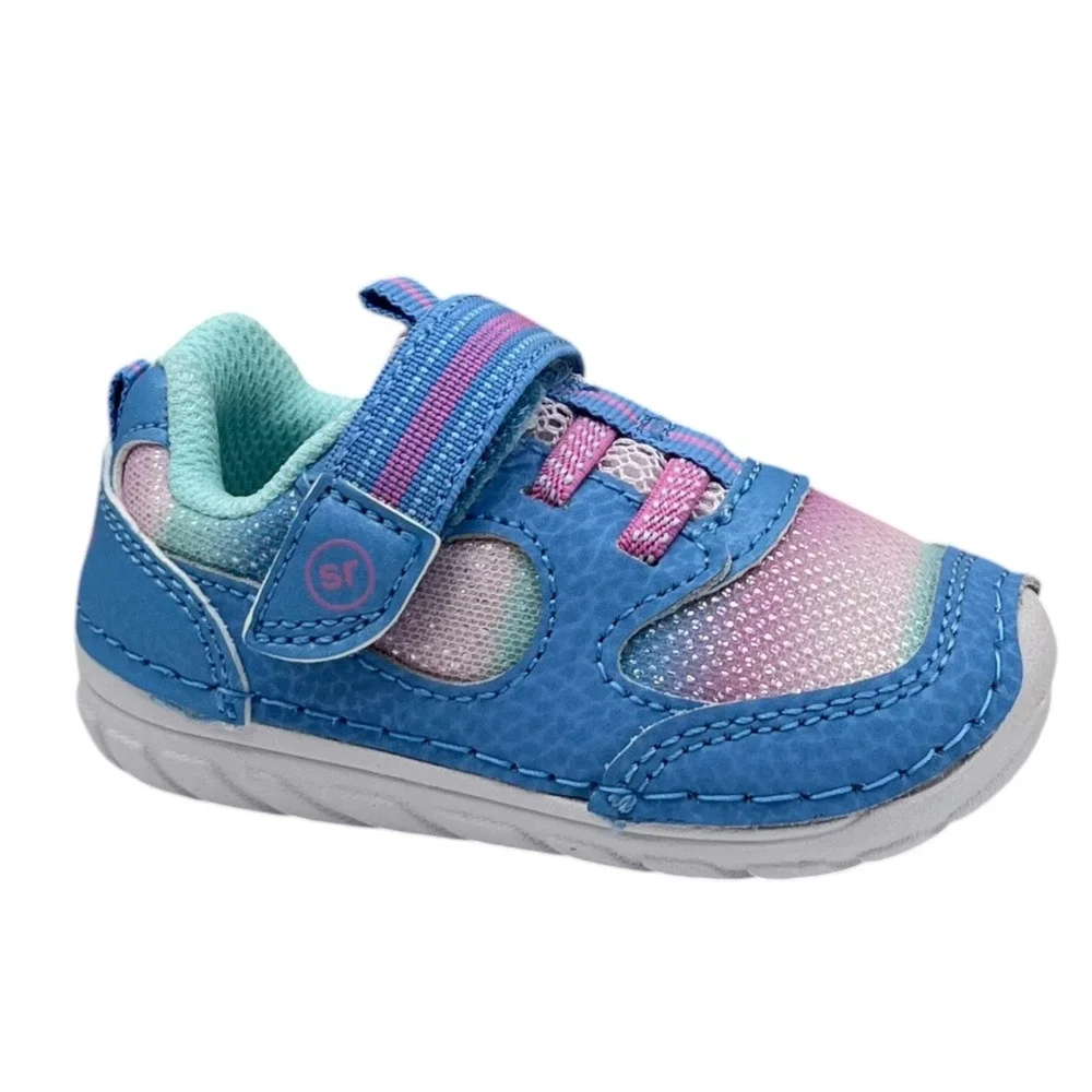 Stride Rite Baby Girls Leather Soft Motion Turbo Sneakers Size 3 Light Blue Pink